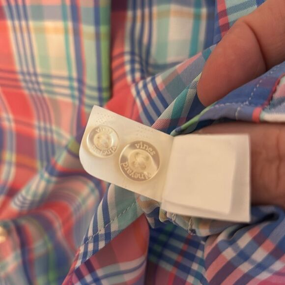 Vineyard Vines Men’s pastel plaid long sleeve slim fit whale shirt office large - Picture 7 of 9